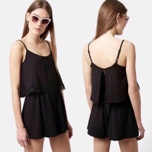 Topshop Black Lace Trim Overlay Jersey Romper